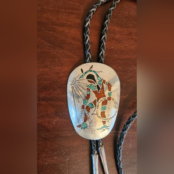Vintage Authentic Navajo Turquoise Silver Bolo Tie EUC $350 Vintage 70's Silver - Picture 3 of 9